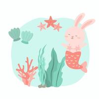 Lovely rabbit mermaid undersea cartoon character vector