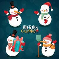 Merry christmas card with snowman. vector