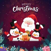 Merry Christmas with Santa Claus and various gift boxes on the snowy background with house and moon as background. vector