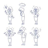 Set of women in emotions and expressions vector