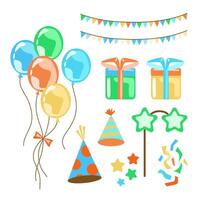 Big bundle of isolated vector elements for birthday party decoration and calibration, flat Colorful vector icon illustration