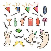 gran paquete de elementos vectoriales aislados para la decoración y calibración de la fiesta de cumpleaños, ilustración de icono de vector plano colorido