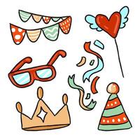 Big bundle of isolated vector elements for birthday party decoration and calibration, flat Colorful vector icon illustration