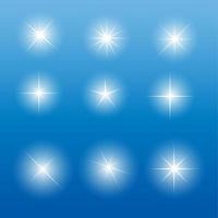 Set of Glowing Light Stars with Sparkles Vector Illustration