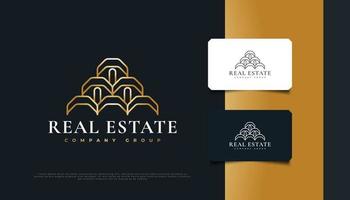 Luxury Gold Real Estate Logo Design with Pyramid Concept. Construction, Architecture or Building Logo Design vector