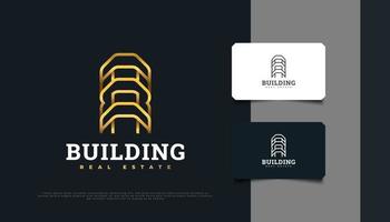 Gold Building Logo Design with Line Style, Suitable for Real Estate Industry Identity. Construction, Architecture or Building Logo Design vector