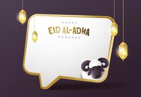 eid al adha mubarak la celebración de la caligrafía del festival de la comunidad musulmana con ovejas blancas y espacio de copia vector