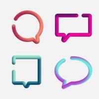 Set of 3d speech bubbles contour fluid or liquid vibrant gradient color isolated on white background vector