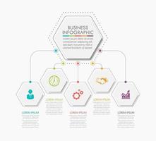 Iconos infográficos de la línea de tiempo de visualización de datos comerciales diseñados para la plantilla de fondo abstracto vector