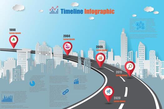 Business roadmap timeline infographic city designed for abstract background template milestone element modern diagram process technology digital marketing data presentation chart Vector illustration
