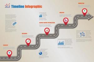 Plantilla de infografía de línea de tiempo de hoja de ruta de negocios con punteros diseñados para hito de fondo abstracto tecnología de proceso de diagrama moderno ilustración de vector de gráfico de presentación de datos de marketing digital