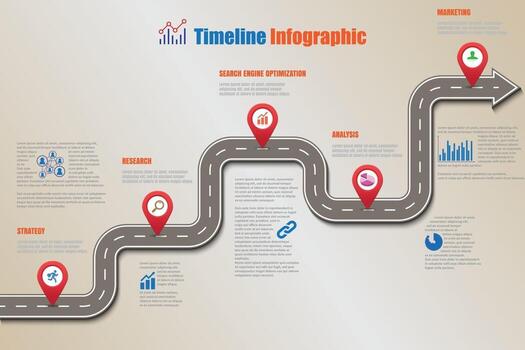 Business roadmap timeline infographic template with pointers designed for abstract background milestone modern diagram process technology digital marketing data presentation chart Vector illustration
