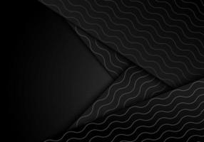 Abstract white wave lines pattern on black stripes overlapping layer on dark background vector