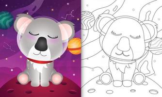 libro para colorear para niños con un lindo koala en la galaxia espacial vector