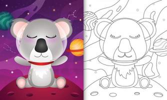 libro para colorear para niños con un lindo koala en la galaxia espacial vector