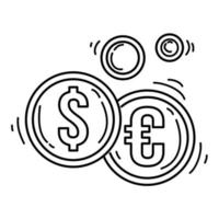 icono de moneda de comercio electrónico. conjunto de iconos dibujados a mano, contorno negro, icono de doodle, icono de vector