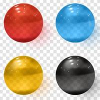 Set of multicolored transparent glass spheres with shadows vector