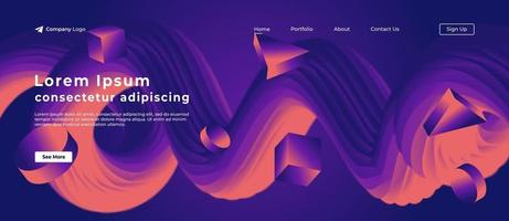 Dynamic 3d Shapes with Fluid Wave Website Landing Page. vector