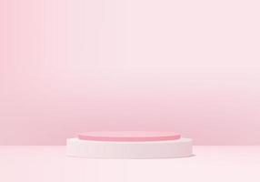 Escena mínima abstracta del producto de la exhibición 3d con la plataforma geométrica del podio. cilindro de fondo vector renderizado 3d con podio. representan productos cosméticos. escaparate del escenario en el pedestal 3d estudio rosa