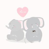 cute cartoon elephant couple in love vector