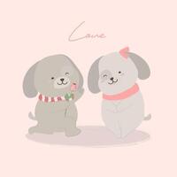 lovely dog couple give flower cute cartoon animal in love vector