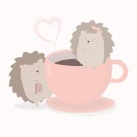 porcupine couple on coffee cup cute cartoon in love concept vector