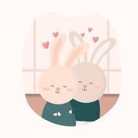dibujos animados románticos con linda pareja de conejos enamorados vector