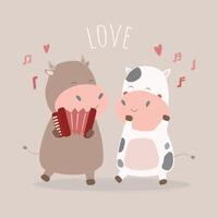 The cow lover playing accordion music love vector