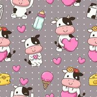 seamless pattern with cartoon cow character vector