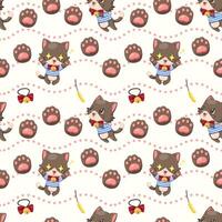 seamless  funny kitten and paw cartoon character background vector