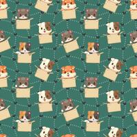 Seamless pattern dog and cat inside box cartoon character vector