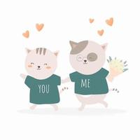 The cat lover with flower bouquet cute cartoon animal in love vector