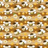seamless pattern bee and honeycomp in cartoon characters vector
