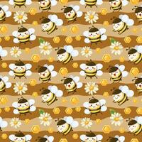 seamless pattern bee and honeycomp in cartoon characters vector