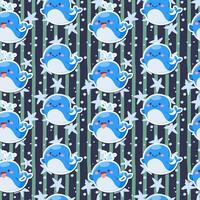 Seamless blue whale in cartoon character background vector