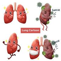 Bundle cartoon character of lung strong and sick vector illustration