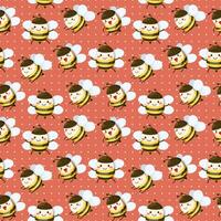 seamless pattern bee and honeycomp in cartoon characters vector