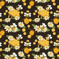 seamless pattern bee and honeycomp in cartoon characters vector