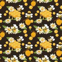 seamless pattern bee and honeycomp in cartoon characters vector