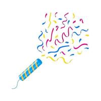 Exploding party popper stick with colorful confetti isolated on white background. Celebration concept. Symbol of birthday, Christmas, New Year and other festive events