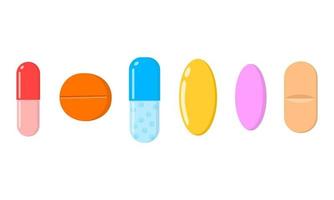 tabletas de diferentes medicamentos, píldoras, cápsulas iconos aislados sobre fondo blanco. concepto médico y sanitario