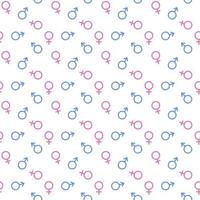 patrón transparente de género. símbolos sexuales masculinos y femeninos, signos de marte y venus. imprimir para el concepto de fiesta de revelación de género, baby shower, niño o niña vector