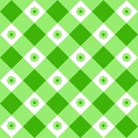 Green and white gingham seamless pattern with flowers. Checkered texture for picnic blanket, tablecloth, plaid, clothes. Springtime geometric background, Easter textile design vector