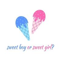 Blue and pink ice creams. Boy or girl concept. Gender reveal party invitation card or banner vector
