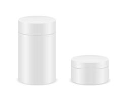 Cajas de cilindro blanco aisladas sobre fondo blanco. maqueta de paquete de cartón de tubo para diseño de producto. recipientes en blanco para regalos, comida, té, café vector