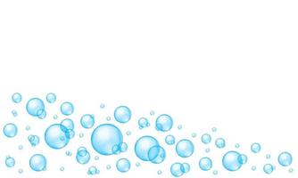 Blue bubbles abstract background with place for text. Bath sud, aquarium or sea water stream, soap or cleanser foam, fizzy effect vector