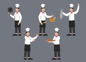 Conjunto de personaje de chef hombre en diferentes acciones ilustración vectorial vector