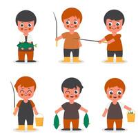 Set of fisher man in  cartoon character collection vector