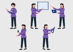 set of business person in cartoon character with different actions  vector illustration