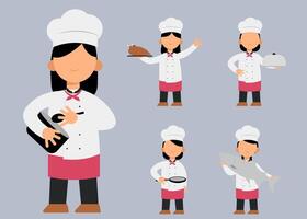 Conjunto de personaje de chef femenina en diferentes acciones ilustración vectorial vector